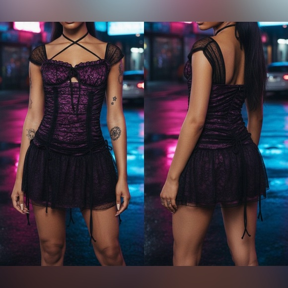 Dolls Kill Dresses & Skirts - NEW CURRENT MOOD BEAUTIFULLY AWARE PURPLE CORSET FAIRYCORE RUCHED MINI DRESS Y2K